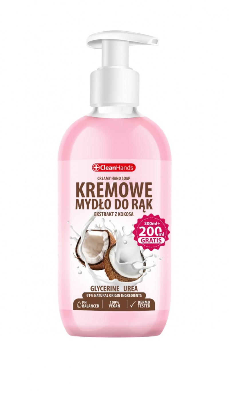 Kremowe mydło w płynie CLEAN HANDS, kokosowe, 300 ml