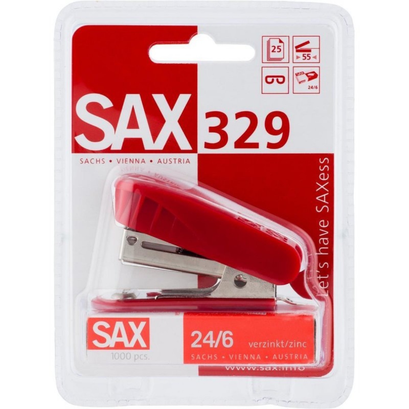 Zszywacz SAX329, zszywa do 20 kartek, czerwony, zszywki GRATIS