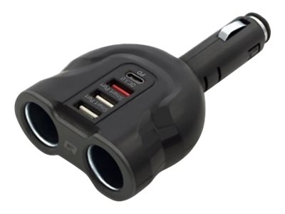 QOLTEC Car Charger 12-24V 52W 5V 2.4A 2xUSB Smart + USB QC 3.0 USB C PD 2x Cigarette Lighter Splitter