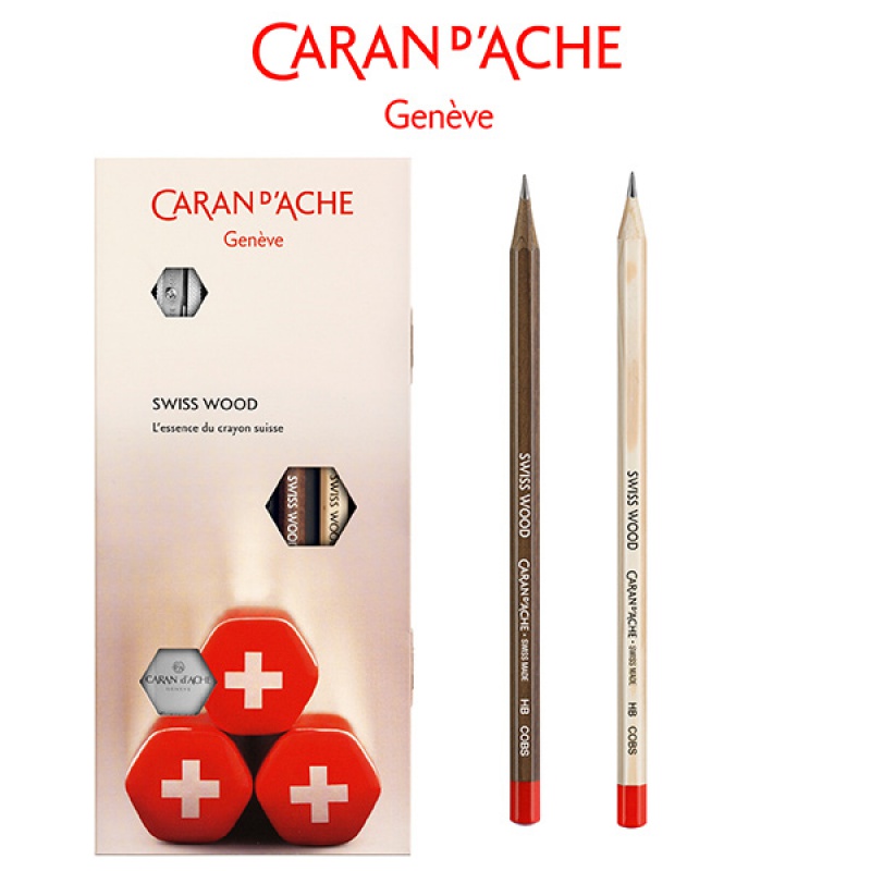 Zestaw ołówków CARAN D'ACHE SWISS WOOD, HB, 2szt + gumka i temperówka, mix kolorów