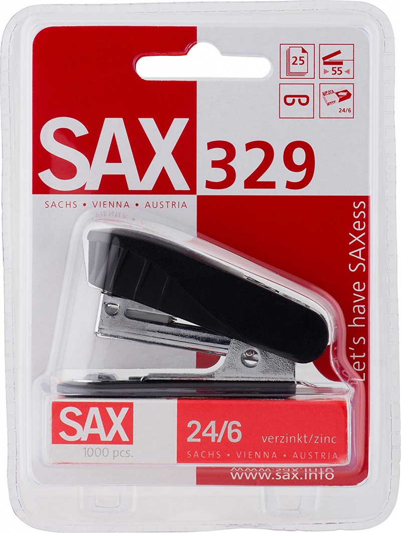 Zszywacz SAX329, zszywa do 20 kartek, czarny, zszywki GRATIS