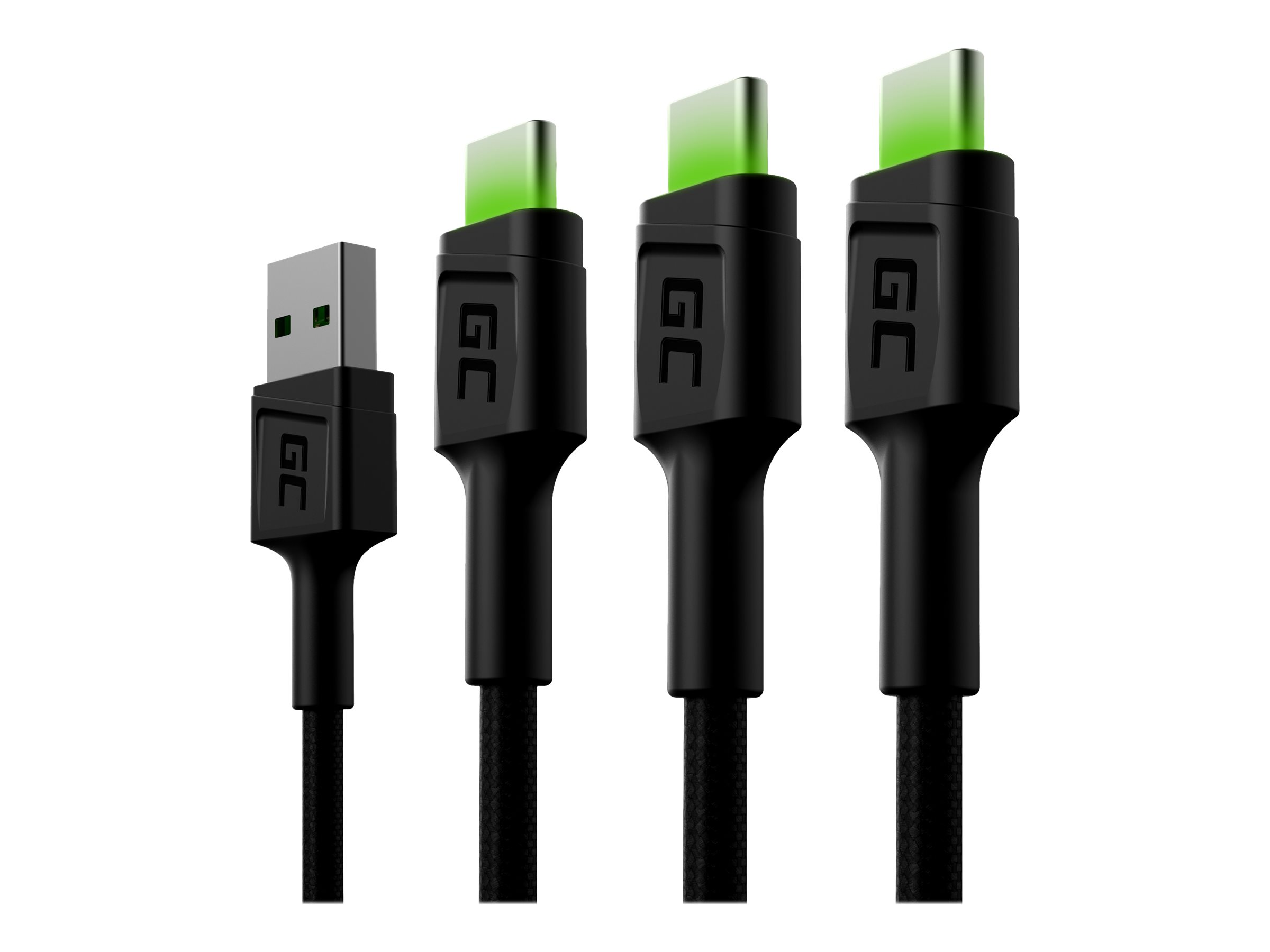 GREENCELL 3x Cable GC Ray USB-C 120cm green LED backlight Ultra Charge QC 3.0