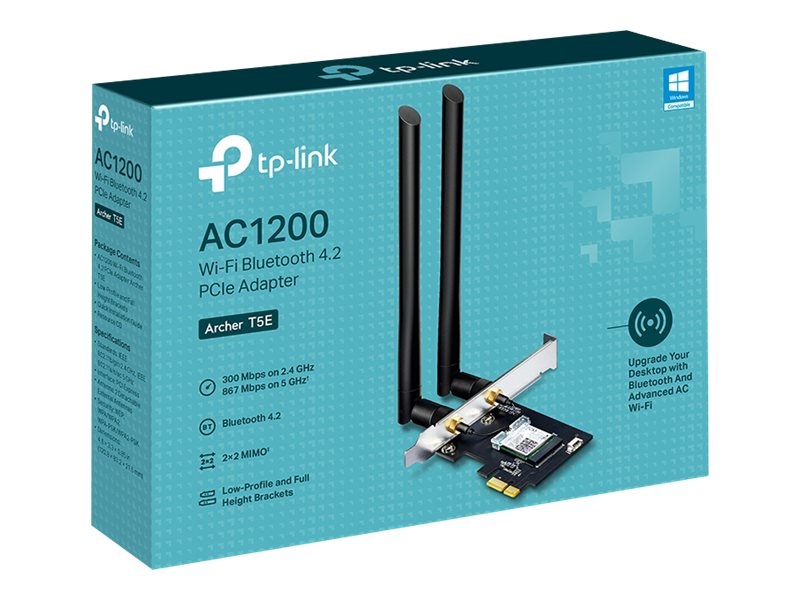 TP-LINK Archer T5E AC1200 WiFi Bluetooth 4.2 PCI Express Adapter 867Mbps at 5 GHz + 300Mbps at 2.4 GHz Bluetooth 4.2 (P)