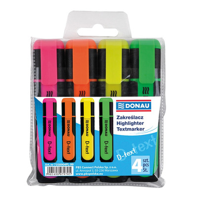 Zakreślacz fluorescencyjny DONAU D-Text, 1-5mm (linia), 4szt., mix kolorów
