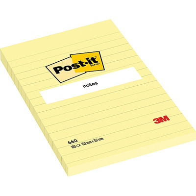 Karteczki samoprzylepne POST-IT w linię (660), 102x152mm, 1x100 kart., żółte