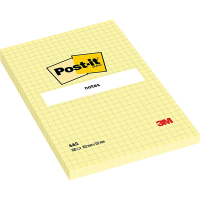 Karteczki samoprzylepne POST-IT w kratkę (662), 102x152mm, 1x100 kart., żółte