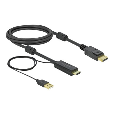 DELOCK HDMI M DisplayPort M 4K cable 2m powered by USB A M black