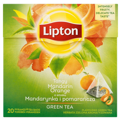 Herbata LIPTON, piramidki, 20 torebek, zielona mandarynka i pomarańcza