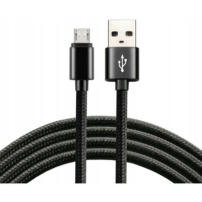 Kabel USB - microUSB EVERACTIVE 2m 2,4A pleciony czarny (CBB-2MB)