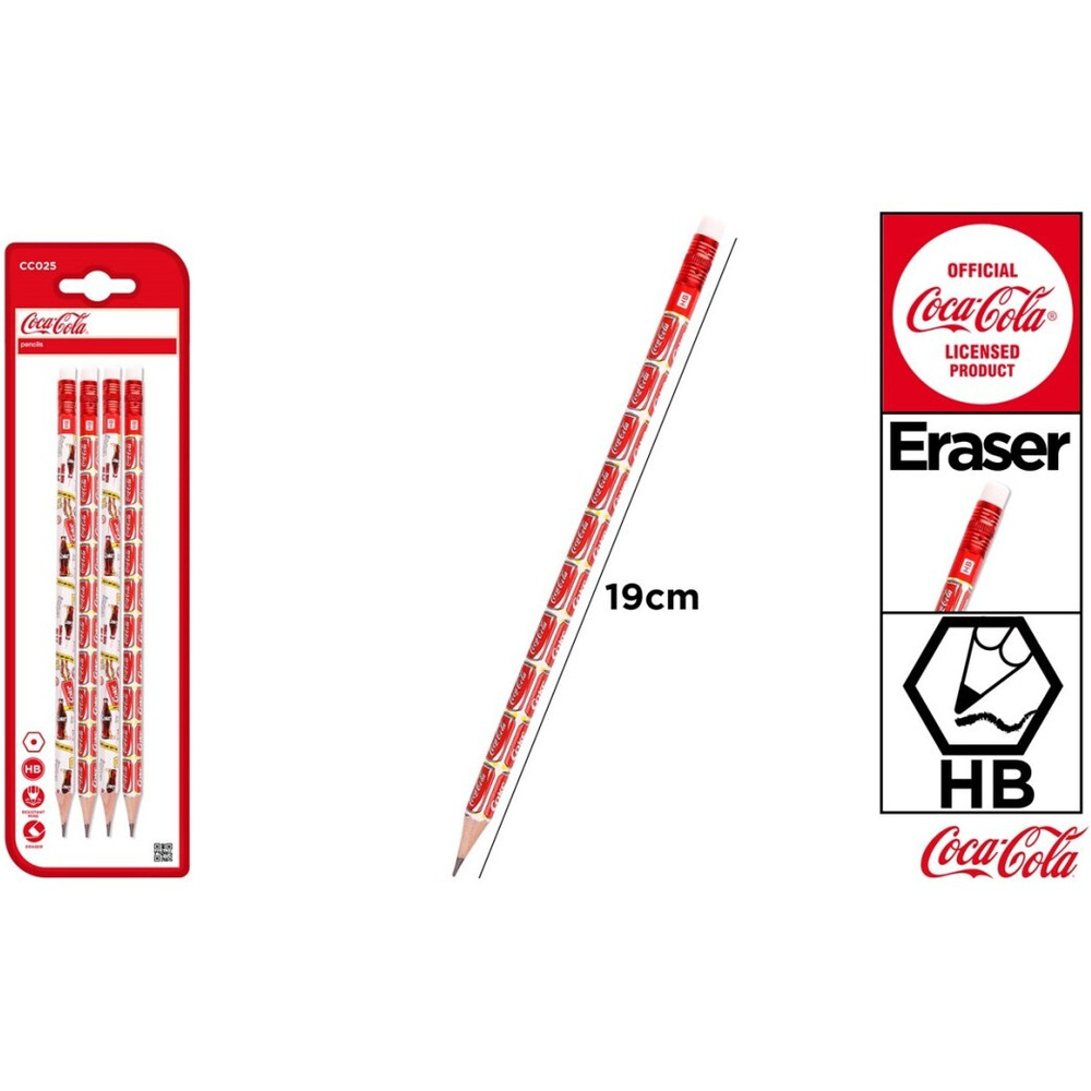 O�&oacute;wek HB z gumk� 4szt. emblematy COCA-COLA CC025 MP Poland