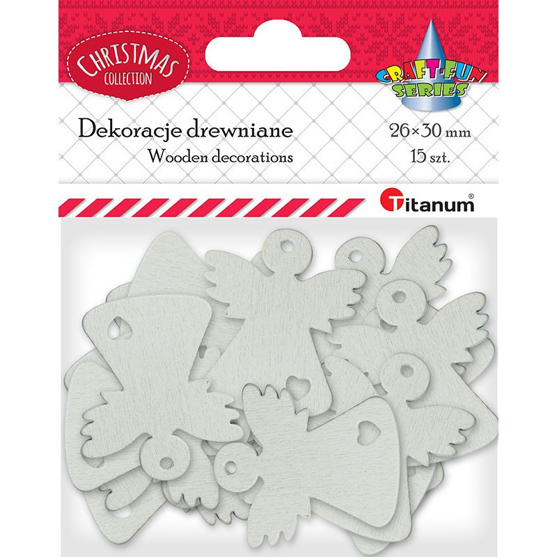 Drewniane anio�y a�urowe 25x29mm bia�e 15szt. 417639 TITANUM