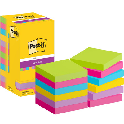 Bloczek samoprzylepny POST-IT&reg; Super sticky, 76x76mm, 12x90 kart., mix kolor&oacute;w