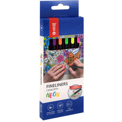 Cienkopisy 0,4mm 6 kolor&oacute;w neonowych op. kartonowe MEMOBE MC102-99-06