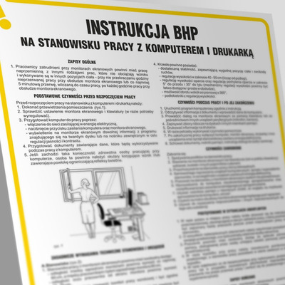 Znak TDC, Instrukcja post�powania na stanowisku pracy z komputerem i drukark�