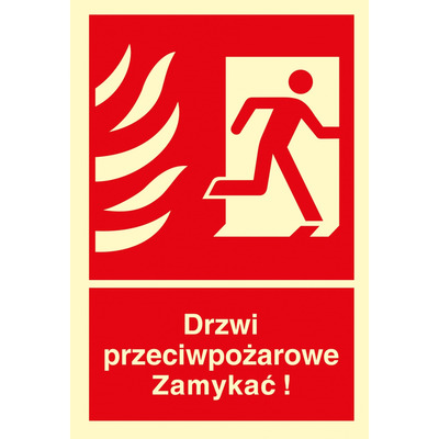 Znak TDC, Drzwi przeciwpo�arowe. Zamyka�! Kierunek drogi ewakuacyjnej w prawo