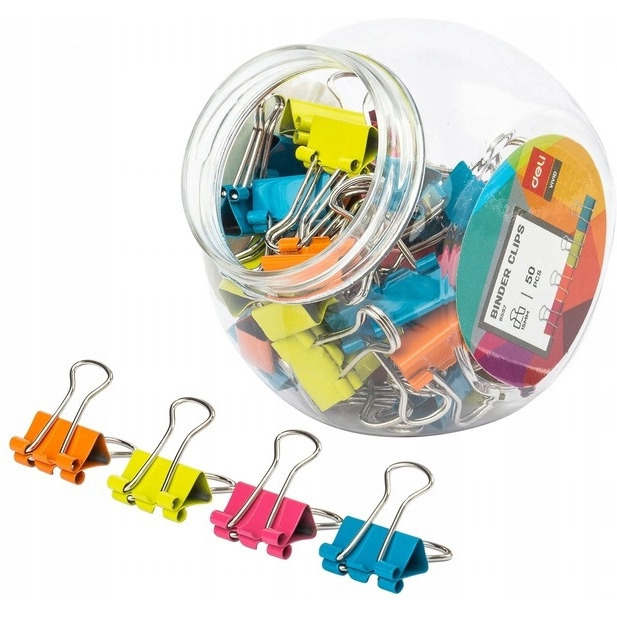 Klips do akt 15mm mix kolor&oacute;w 50szt E8557 DELI