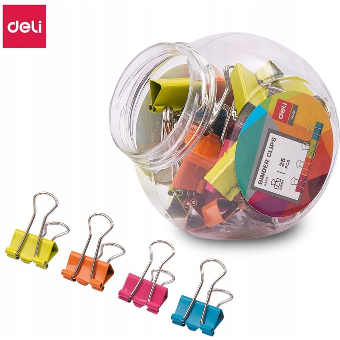 Klips do akt 19mm mix kolor&oacute;w 25szt E8558 DELI