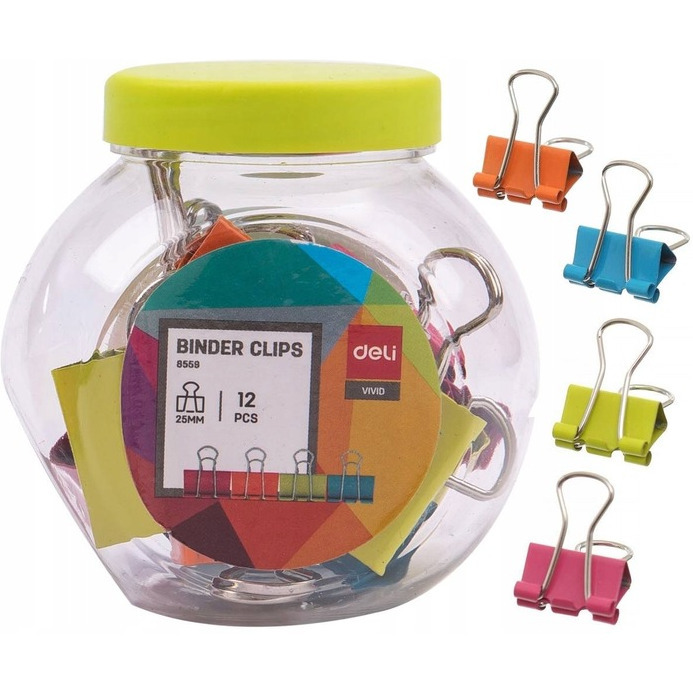 Klips do akt 25mm mix kolor&oacute;w 12szt E8559 DELI