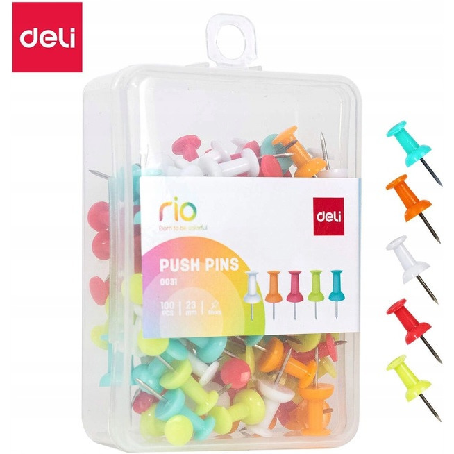 Pinezki do tablicy korkowej beczu�ki RIO 100szt E0031 DELI