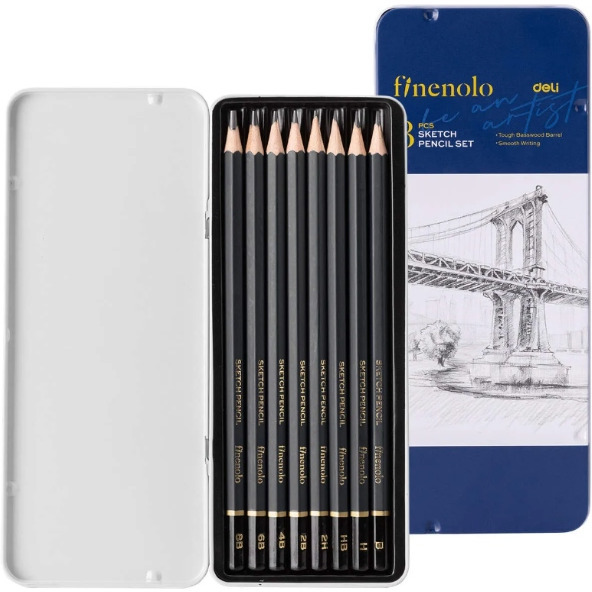 O�&oacute;wki do szkicowania FINENOLO 8szt (2H, H, HB, B, 2B, 4B, 6B, 8B) w metalowym opakowaniu EC26 DELI