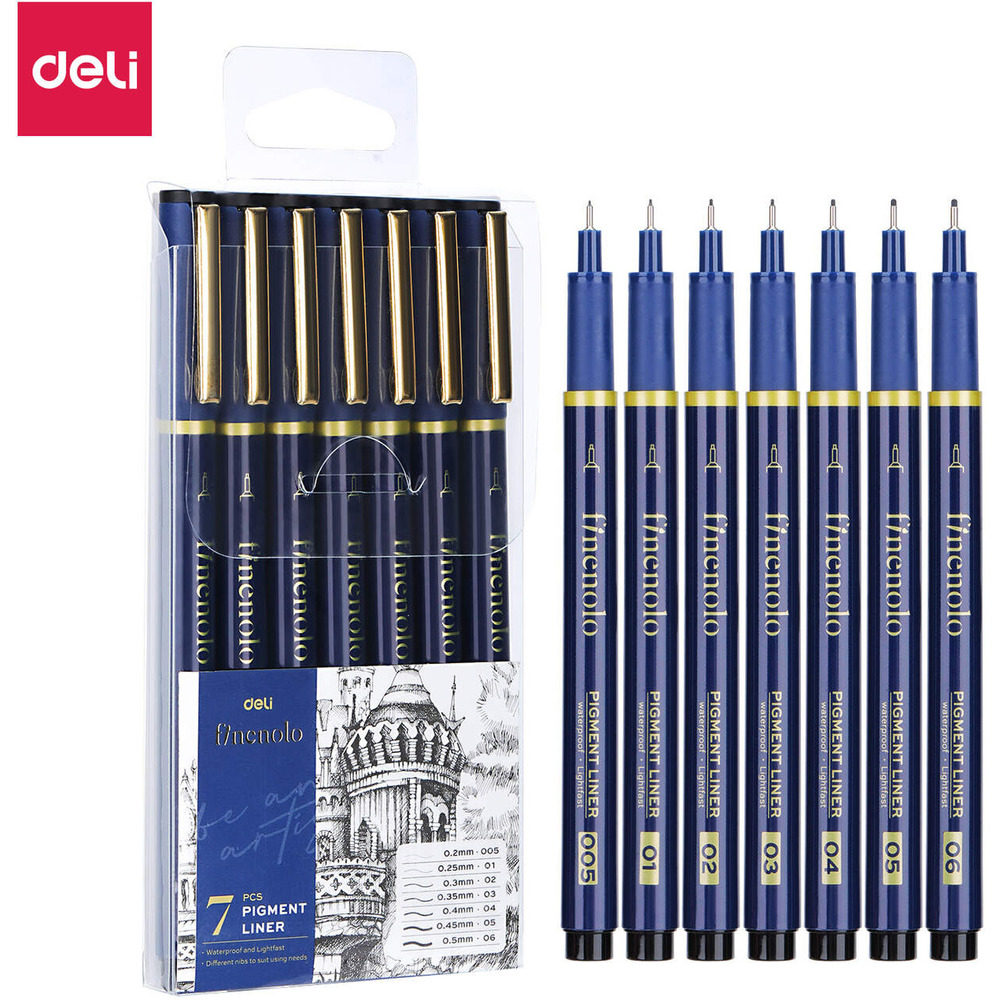 Cienkopis kre�larski FINENOLO 7 sztuk r&oacute;�ne grubo�ci EQ909 DELI