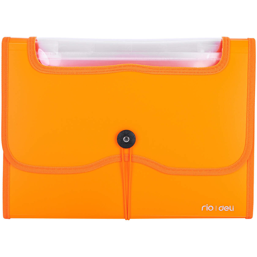 Teczka harmonijkowa z gumk� 13-przegr&oacute;dek okno PVC RIO pomara�czowa 38128 ORANGE DELI