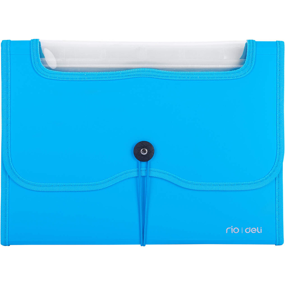 Teczka harmonijkowa z gumk� 13-przegr&oacute;dek okno PVC RIO niebieska 38128 BLUE DELI