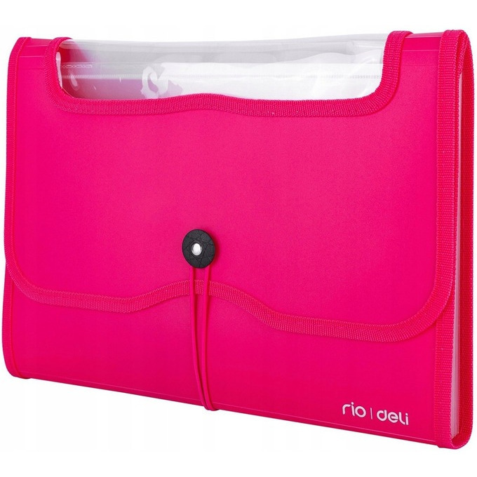 Teczka harmonijkowa z gumk� 13-przegr&oacute;dek okno PVC RIO r&oacute;�owa 38128 PINK DELI