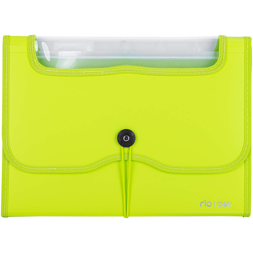 Teczka harmonijkowa z gumk� 13-przegr&oacute;dek okno PVC RIO zielona 38128 GREEN DELI