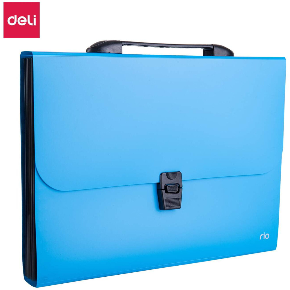 Teczka z r�czk� czarn� A4 7-przegr&oacute;dek RIO niebieska EB40202 BLUE DELI