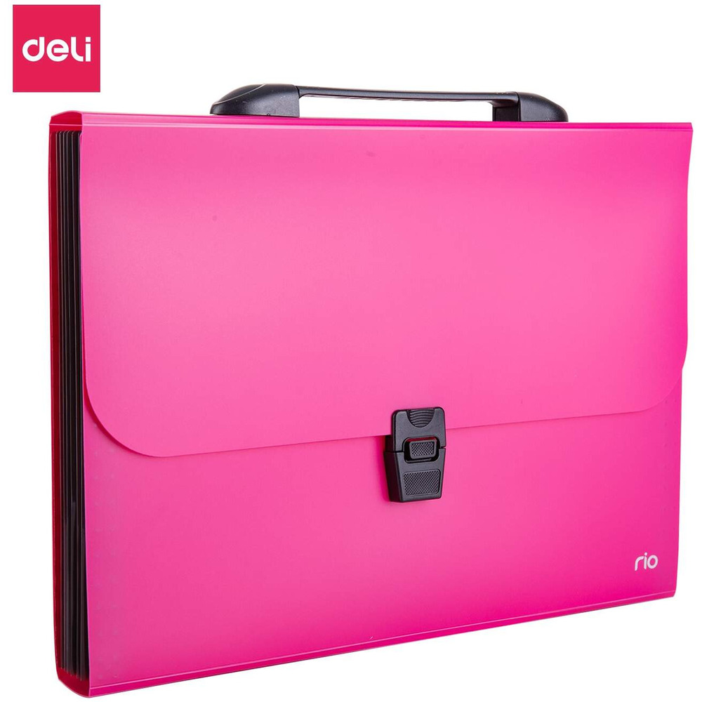Teczka z r�czk� czarn� A4 7-przegr&oacute;dek RIO r&oacute;�owa EB40202 PINK DELI