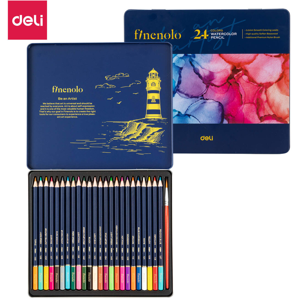 Kredki o�&oacute;wkowe akwarelowe FINENOLO 24 kolory metalowe opakowanie C129-24 DELI