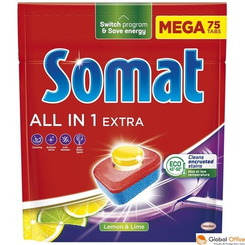 SOMAT Tabletki do zmywarki MEGA 75 szt. All in one Extra  Lemon 09282