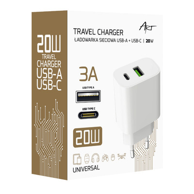 �adowarka sieciowa  PD/QC 4.0 1x USB-C 1x USB-A 3A 20W