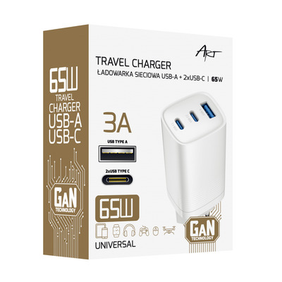 �adowarka sieciowa  GaN PD/QC 4.0 2x USB-C 1x USB-A 65W