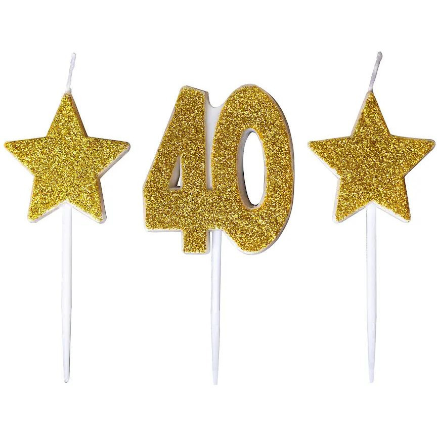 �wieczki urodzinowe z�oty brokat 40 dwie gwiazdki SH-588-40 GO PARTY