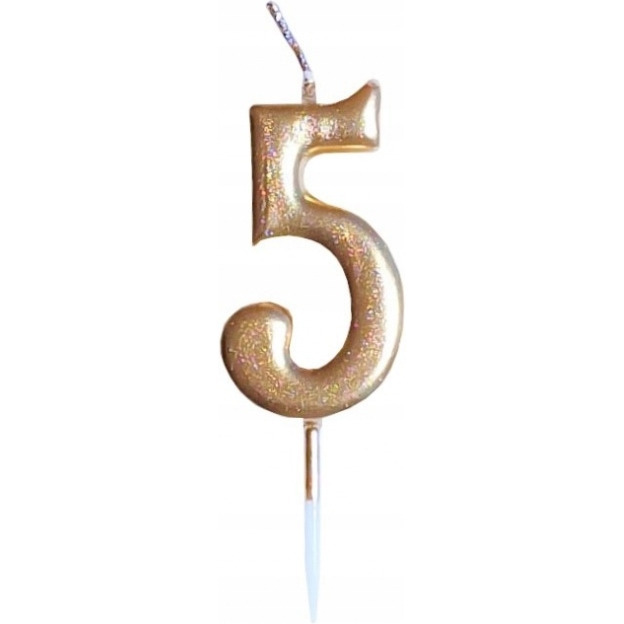 �wieczka urodzinowa metaliczna z�ota Cyferka 5 SH-719-5 GO PARTY
