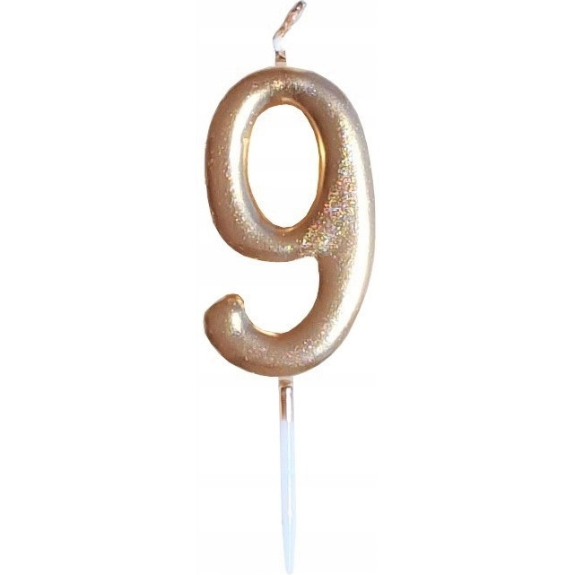 �wieczka urodzinowa metaliczna z�ota Cyferka 9 SH-719-9 GO PARTY