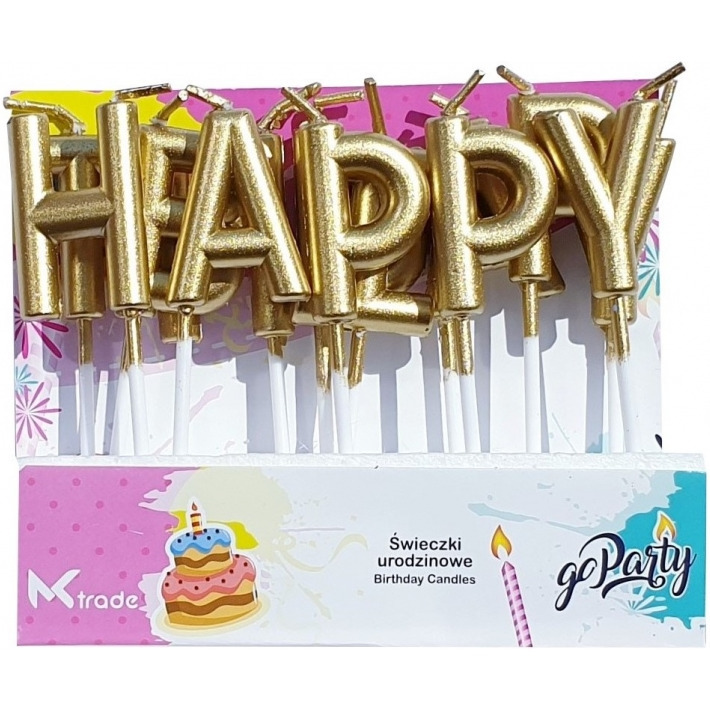 �wieczki urodzinowe z�ote metaliczne Happy Birthday SF-891 GO PARTY