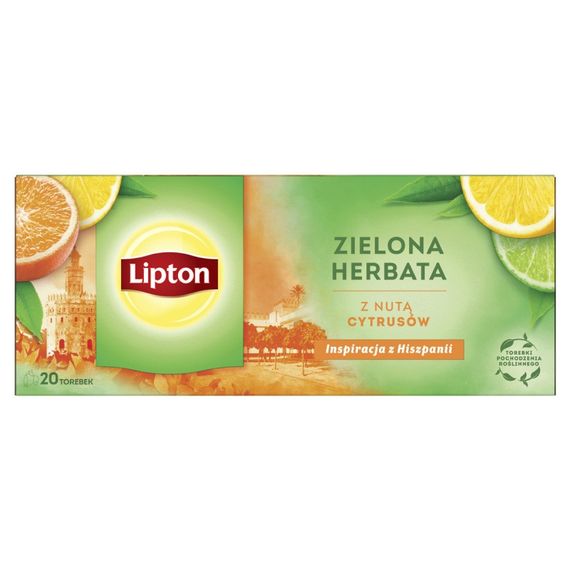 Herbata LIPTON zielona, z nut� cytrus&oacute;w, 20 torebek