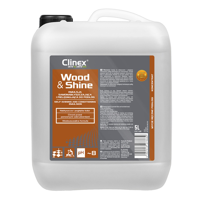 Clinex Wood&Shine - Emulsja samonab�yszczaj�ca i piel�gnuj�ca pod�ogi - 5 l