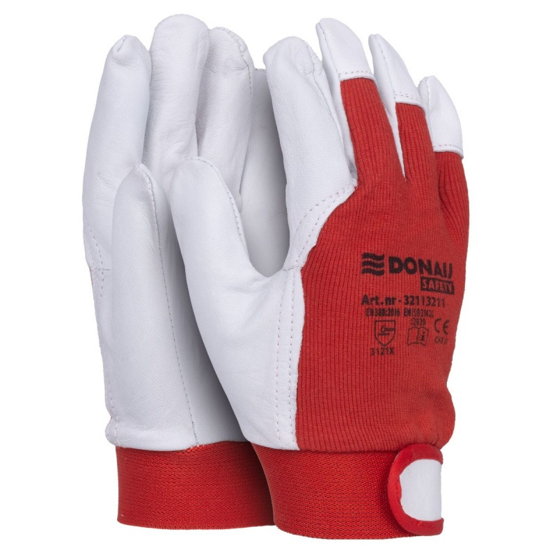 R�kawice robocze DONAU SAFETY DS-VELGOAT, sk&oacute;ra kozia, rzep, rozm. 7/S, bia�o-czerwone