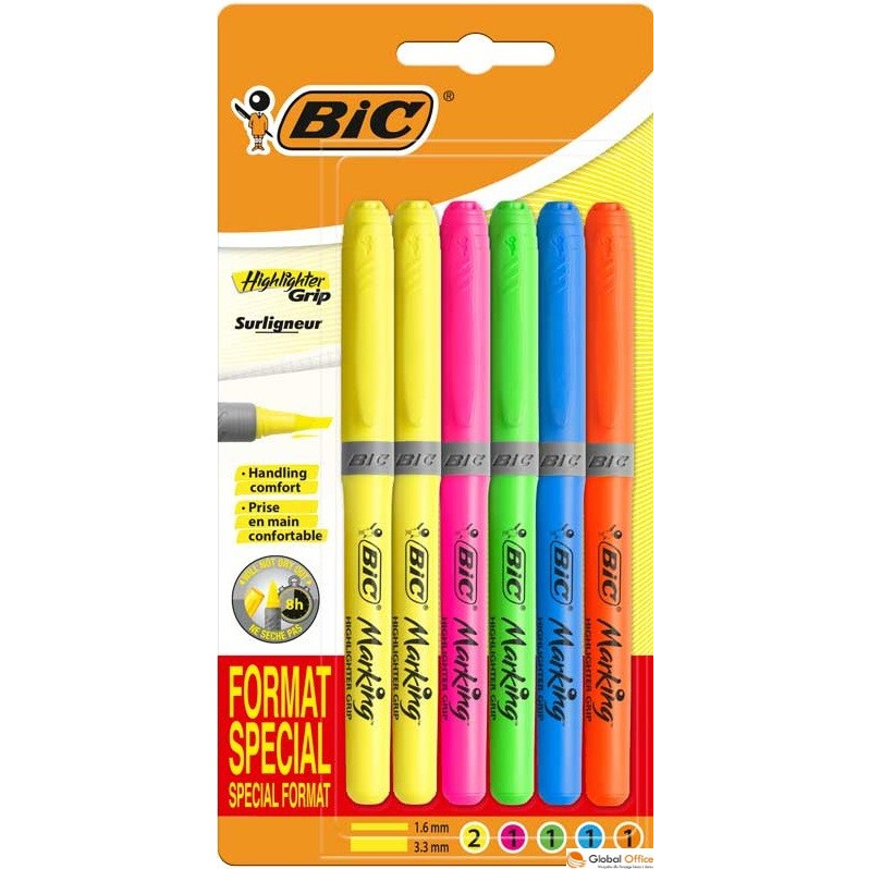 Zakre�lacze BIC Highlighter Grip Special Format mix 6szt, 9226071