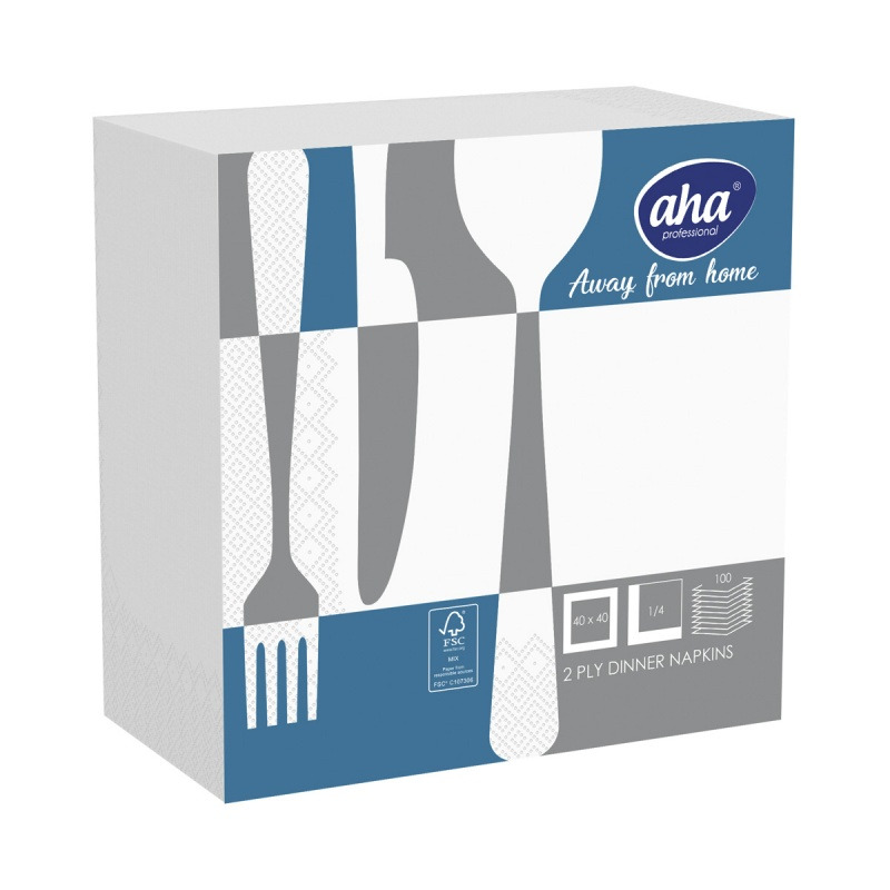 Serwetki AFH AHA, 2-warstwowe, sk�adanie 1/4, 40x40cm, 100 szt., bia�e