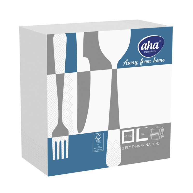 Serwetki AFH AHA, 3-warstwowe, sk�adanie 1/4, 40x40cm, 100 szt., bia�e