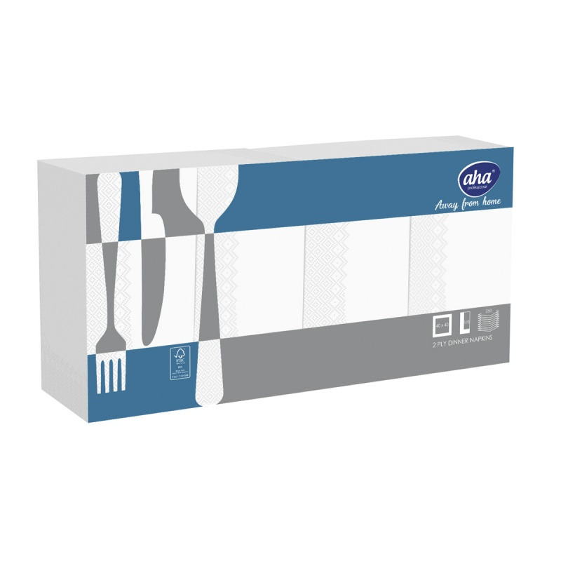 Serwetki AFH AHA, 2-warstwowe, sk�adanie 1/8, 40x40cm, 250 szt., bia�e
