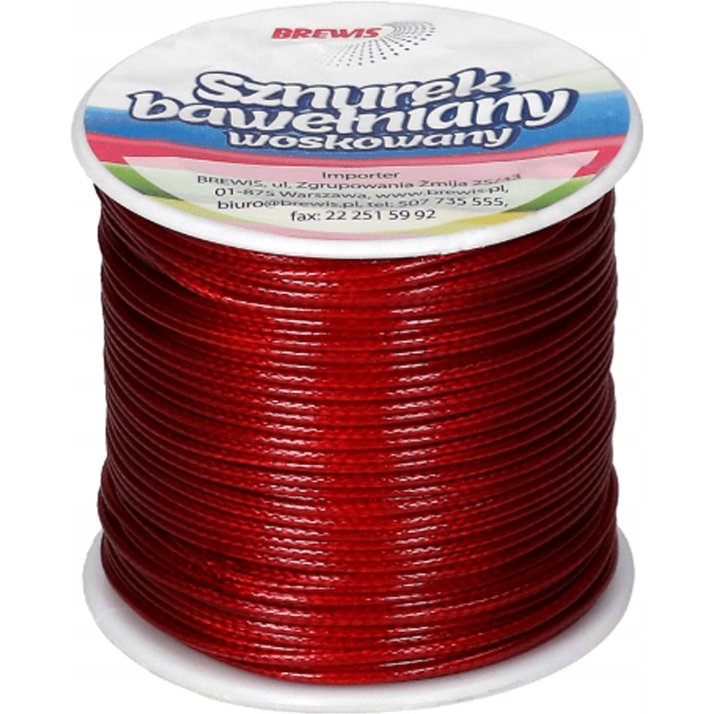 Sznurek bawe�niany woskowany 1mm*25m czerwony SBW2 BREWIS