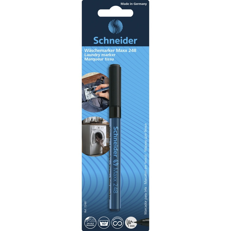 Marker permanentny do tkanin SCHNEIDER Maxx 248 Laundry, okr�g�y, 1mm, blister, czarny