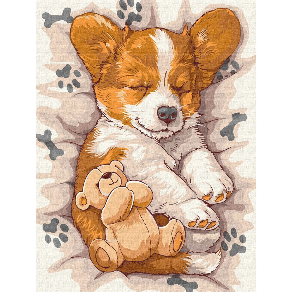 Malowanie po numerach IDEYKA, 30x40 cm, �pi�cy corgi, 1 szt.