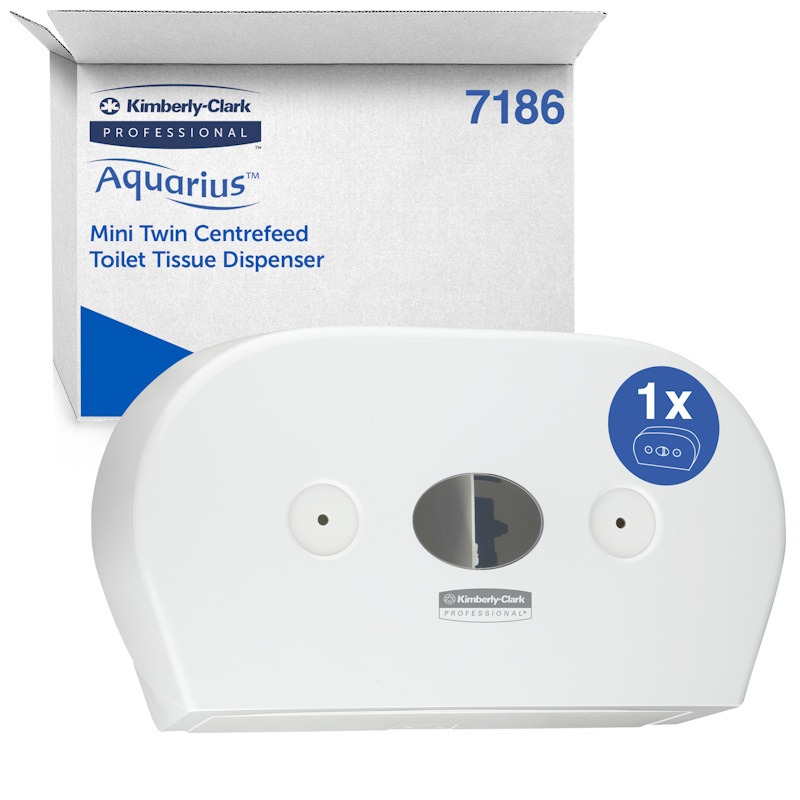 Kimberly-Clark Aquarius - Dozownik do papieru toaletowego z centralnym odwijaniem dw&oacute;ch rolek mini - bia�y